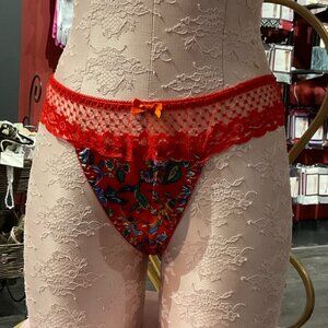PINK Victoria's Secret Stretch Floral Print Lace Underwear Size L Red